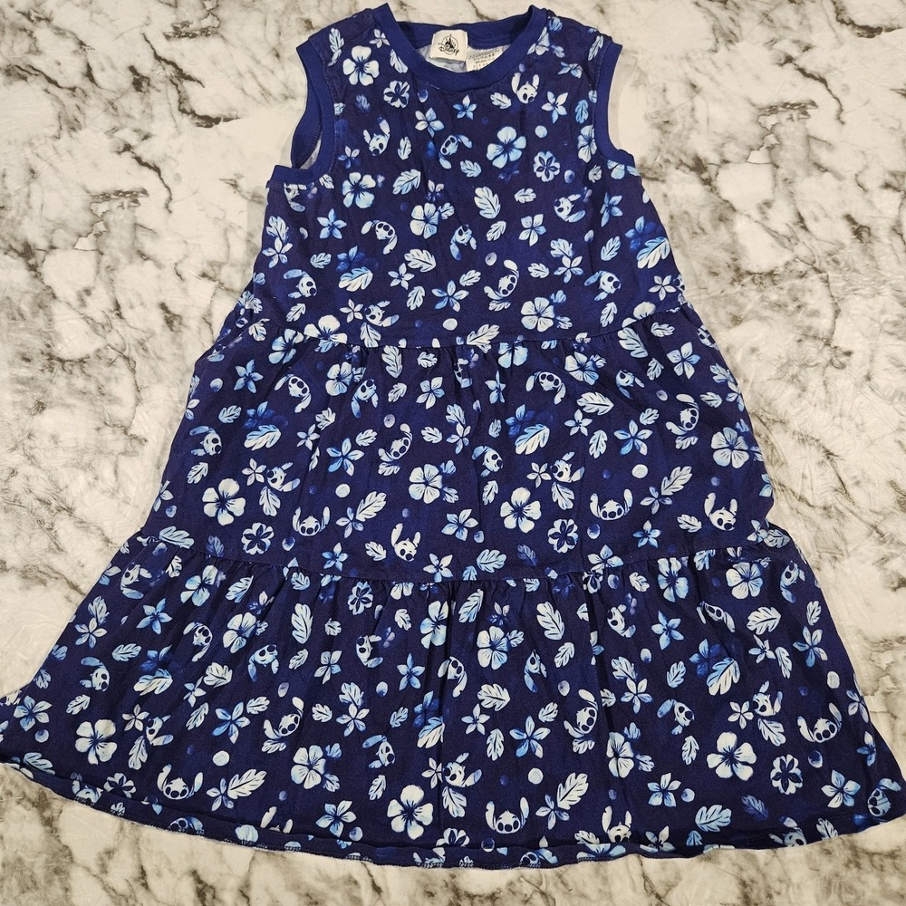 Disney Parks Stitch Blue Tiered Dress w/‎ Pockets Girls Size 11/12